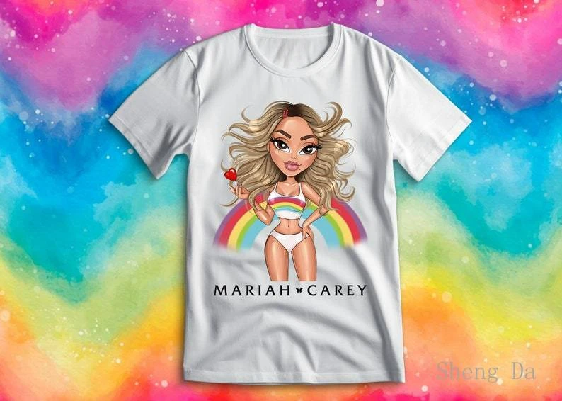 American Female Singers Mariah Carey Rainbow T-shirt, Heartbreaker, Album, Anniversary,custom Illustration, Unisex T-shirt