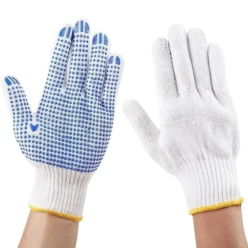 6/12Pairs Work Gloves With Anti Slip Grip, PVC Dots Safety Cotton Protection ,For Painter, Mechanic Industrial Construction