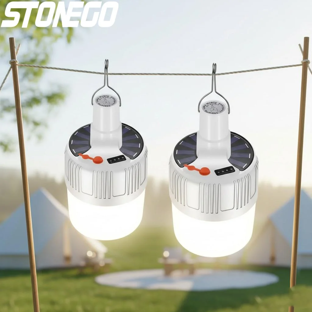 Solar Light USB LED Outdoor Waterproof Rechargeable Solar Powered Portable Emergency Light Bright Camping Lamp for Fishing Garden Hiking Outdoor Activities Compact Easy to Carry Daylight Lighting Cordless Portable Illumination for Home Travel and Outdoor