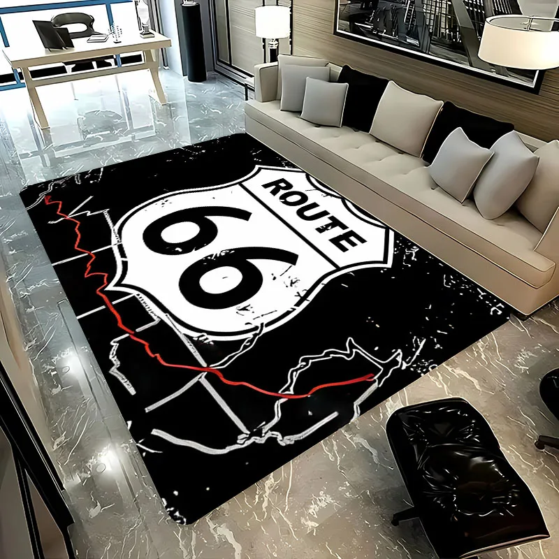 Famous Route 66 HD Printing Room Carpet Living Room Rugs Bedroom Sofa Doormat Kitchen Decor Mat Kid Game Non-slip Floor Alfombra