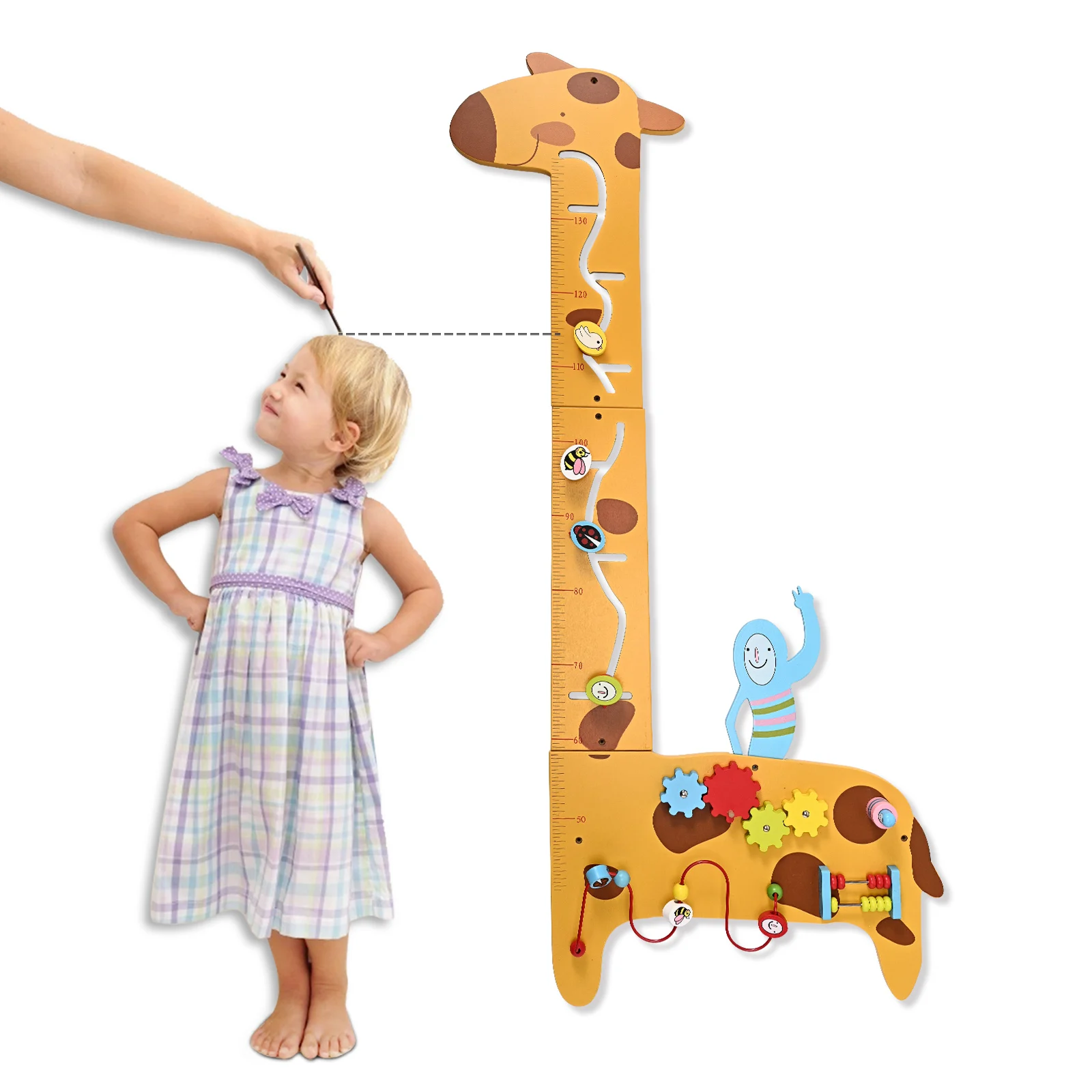 Giraffe Activity Wall Panels for Toddlers 7 Activities Multifunctional Busy Board Height Ruler Early Education Sensory Exercises