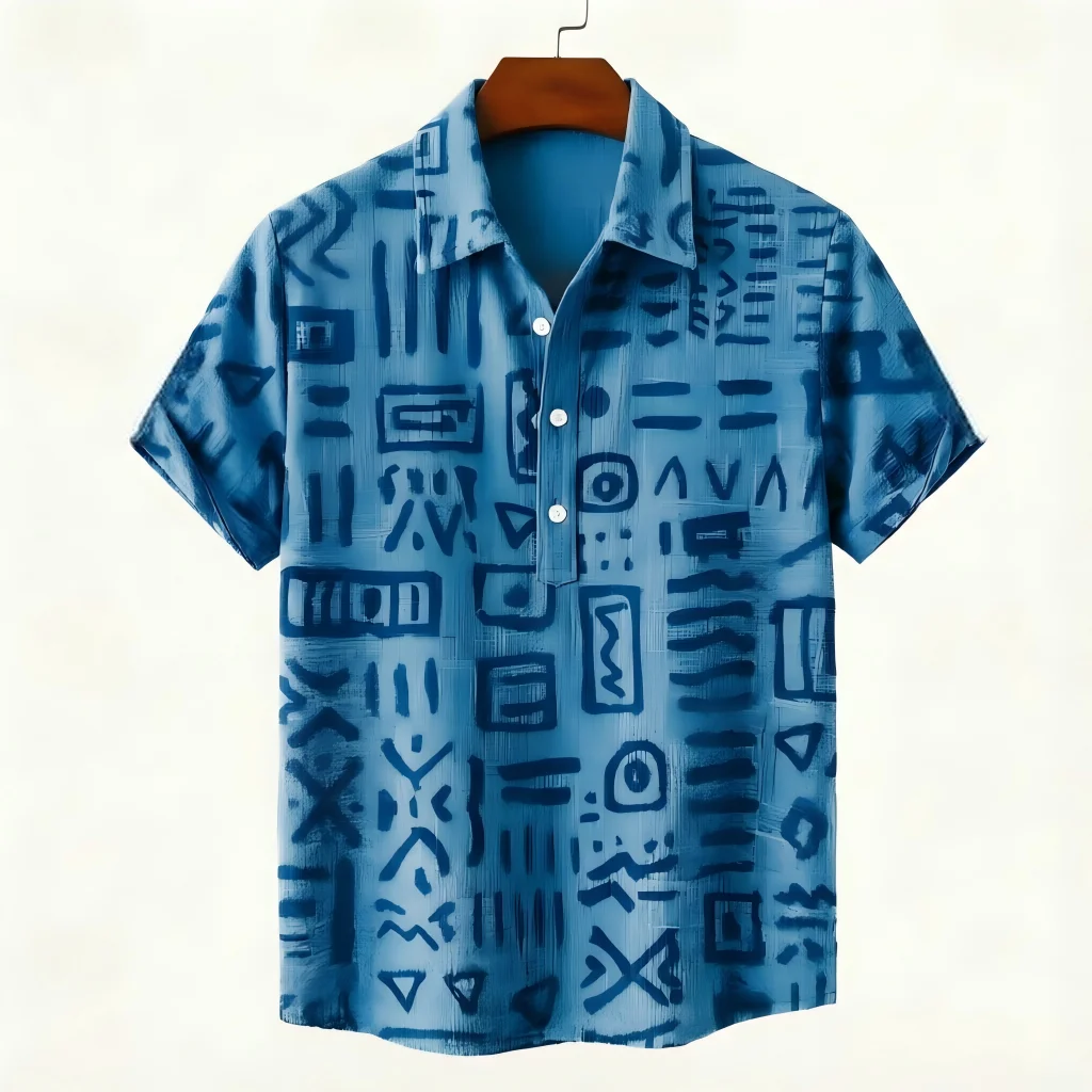 New Retro Men's Imitation Linen Fabric Short Sleeved Shirt, Lapel,Digital Printing,Casual And Comfortable, Fashionable Dressing