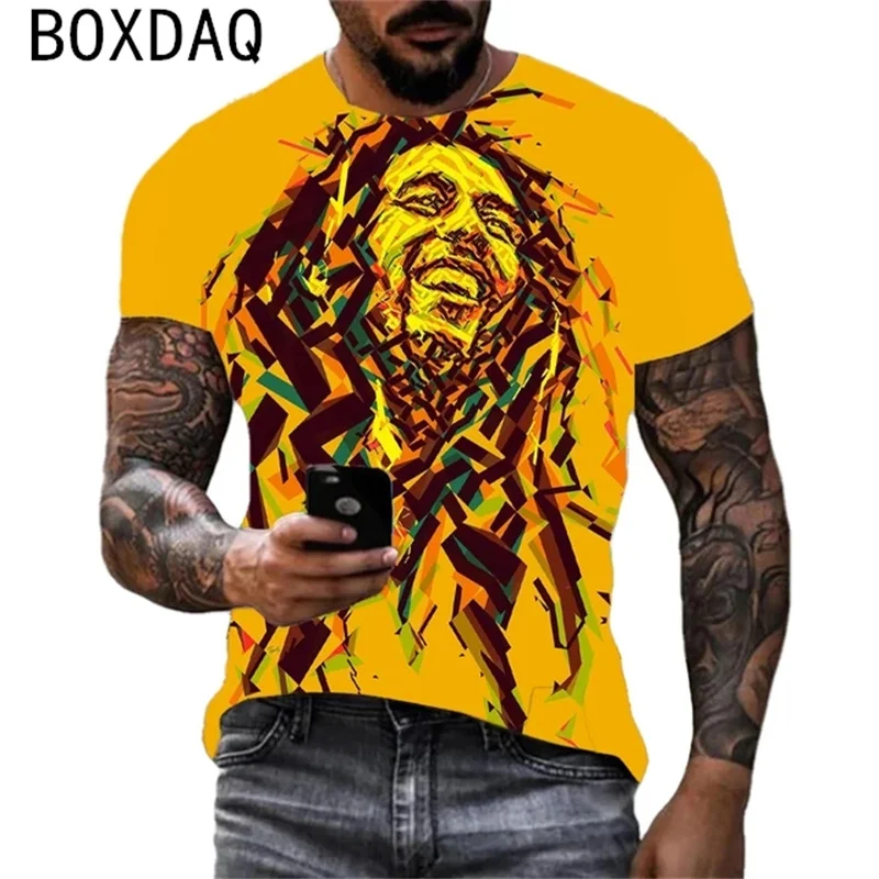 Rapper Bob Marley Pattern Printed T-shirt Unisex Summer Short Sleeve Casual Tops Men Street Hip Hop Harajuku Tops Plus Size Tee