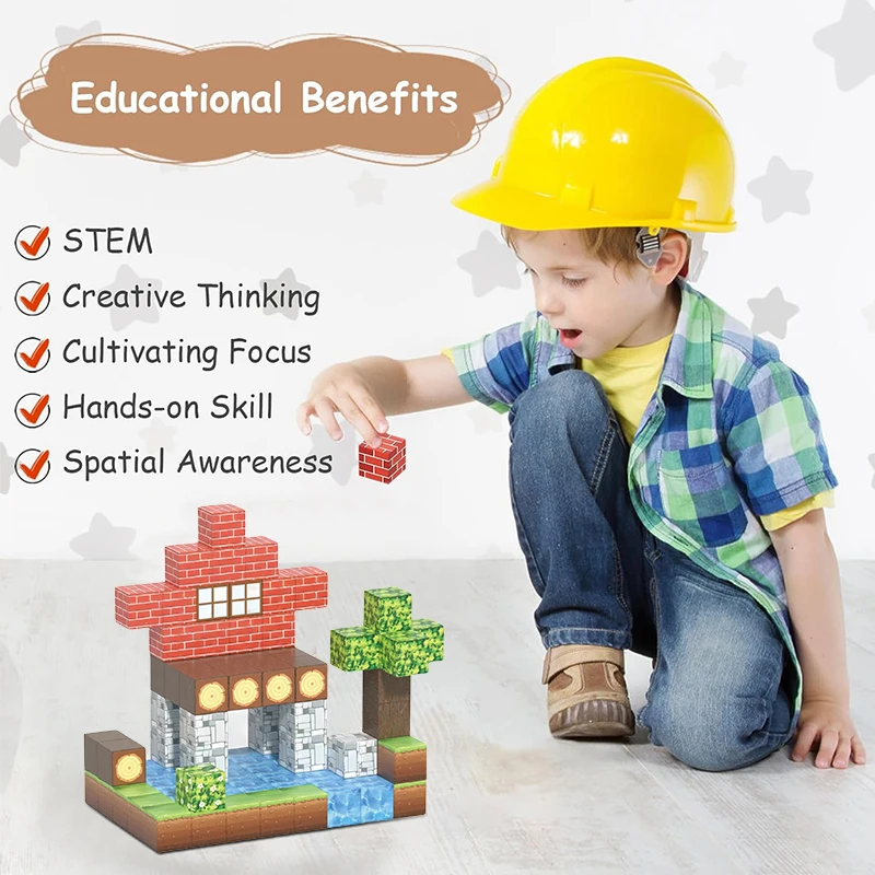 Blocs magnétiques 48 pièces, jouet de Construction pour enfants, cadeaux éducatifs, bas d'anniversaire et de noël