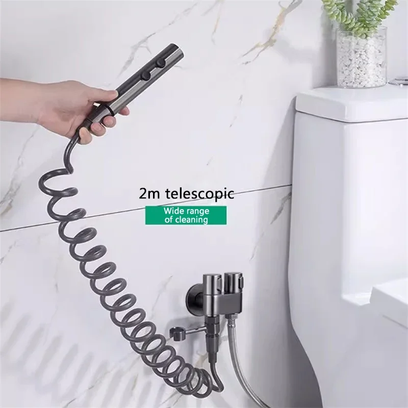 304 Stainless Steel Handheld Toilet Spray Gun Bathroom Cleaning Women\'s Washing Spray Gun Set 2 Modes for Bathroom Accessories