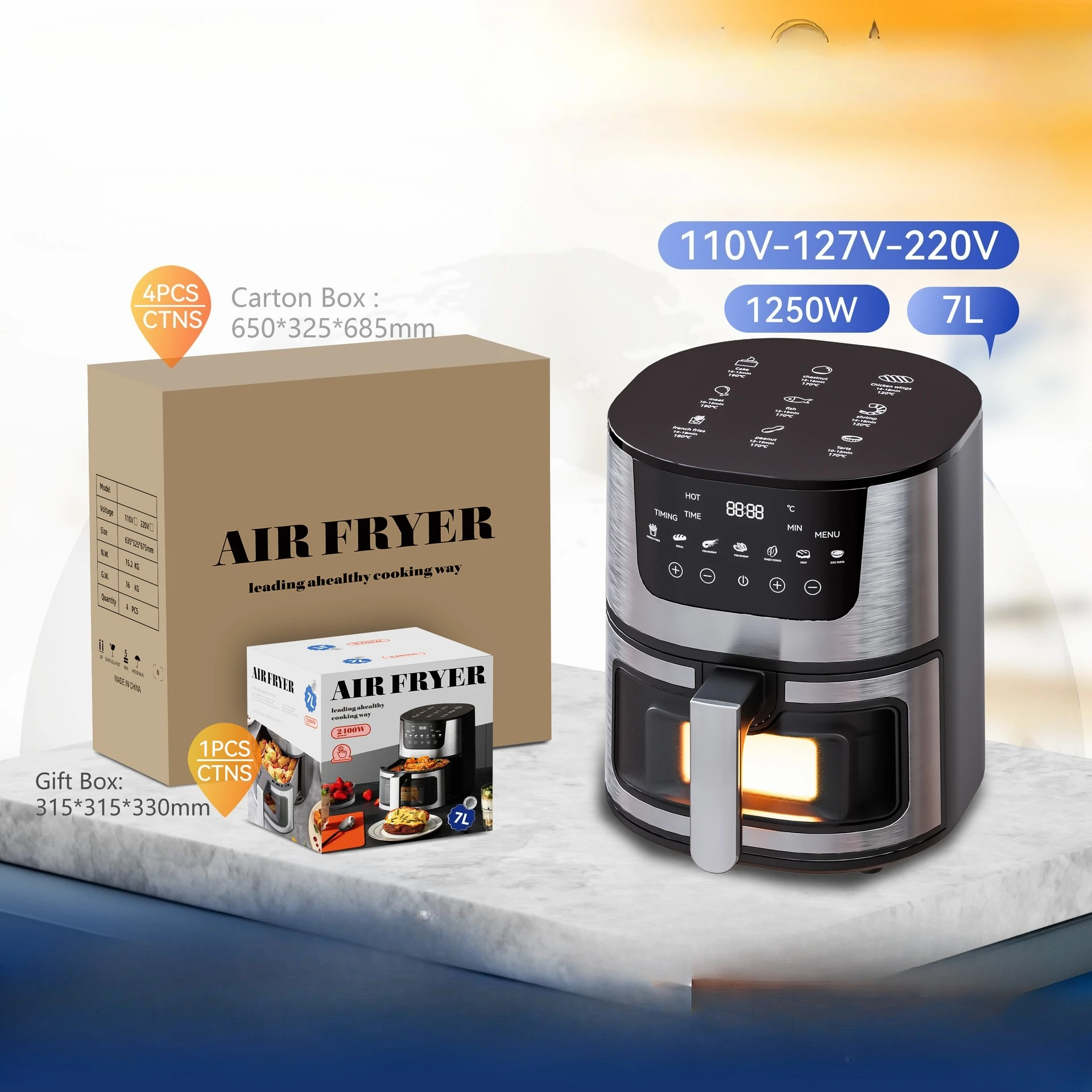 7L Stainless Steel Smart Portable Visual Air Fryer Is Easy To Touch for Home Ovens