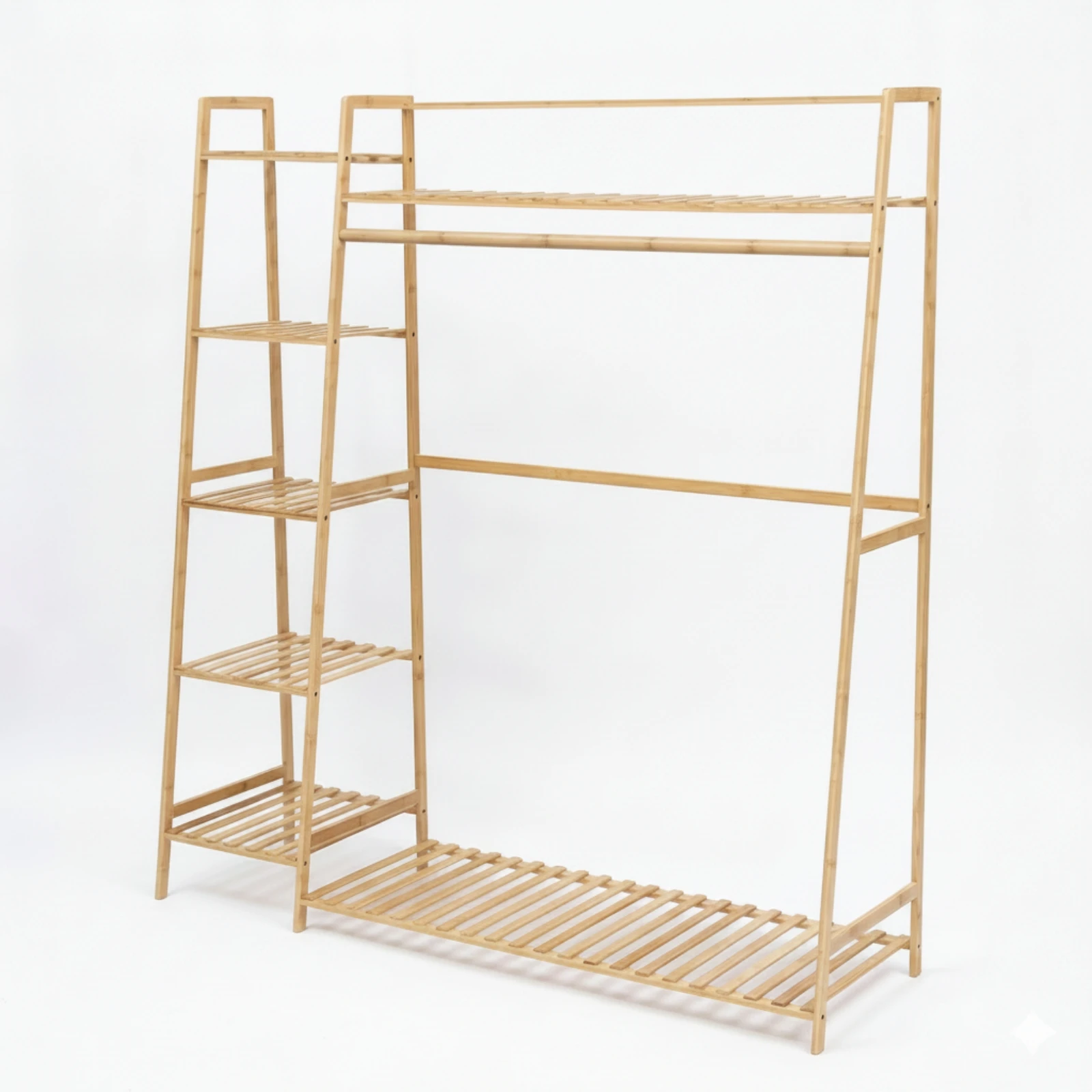Bamboo Clothing Rack with Shelves Modern Freestanding Garment Rack with Shelves Furniture Wood for Bedroom, Walk-in Closet view 4