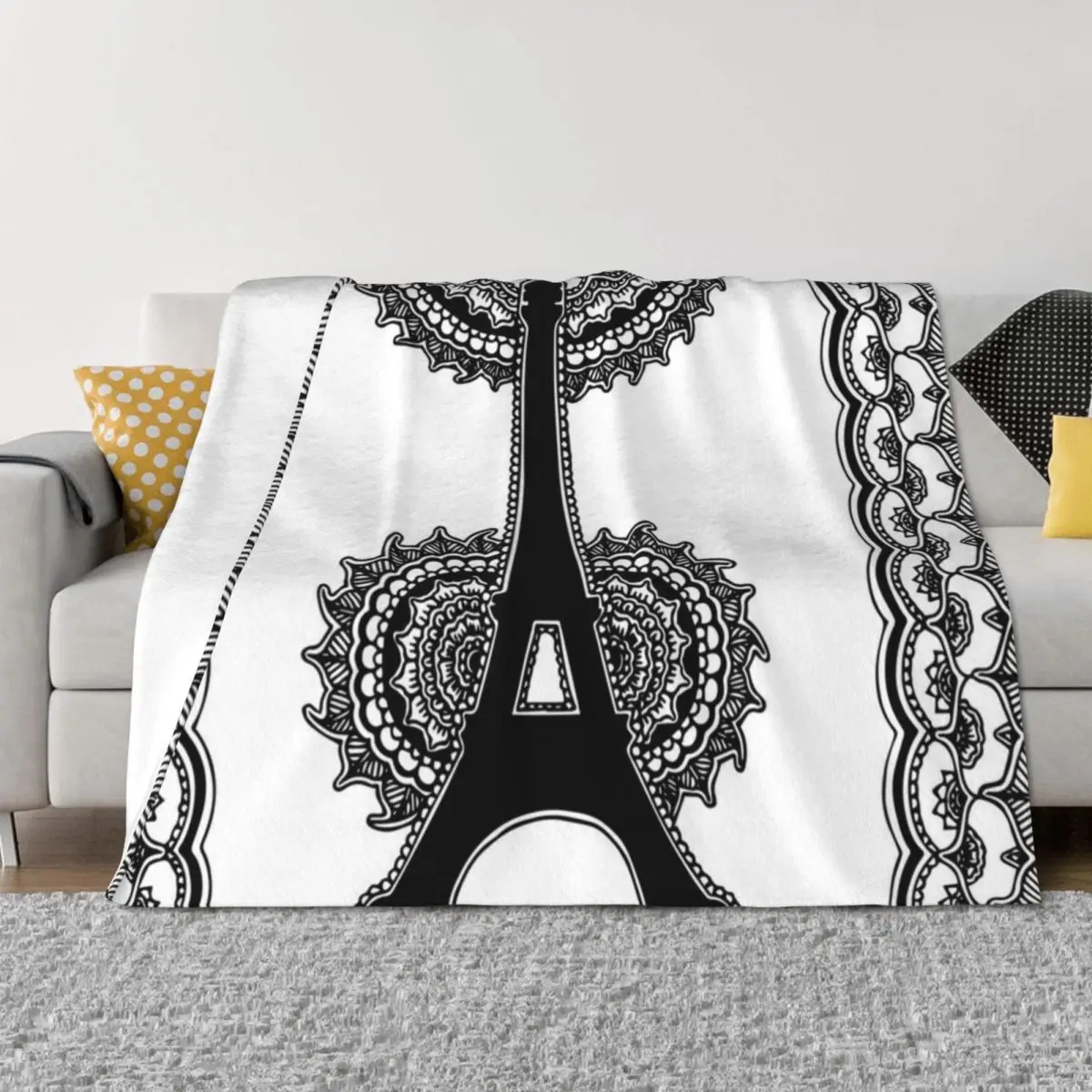 

Henna Eiffel Tower || Paris || Black and White || Travel Abstract Throw Blanket christmas gifts Hairy Weighted Picnic Blankets