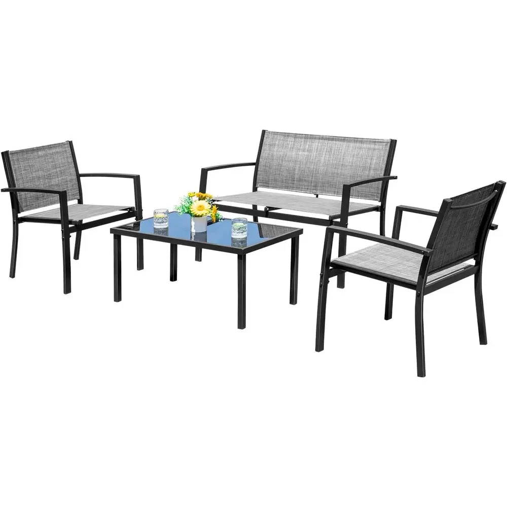 

Patio Furniture Set Outdoor Garden Patio Conversation Sets Poolside Lawn Chairs with Glass Coffee Table Porch Furniture (Grey)