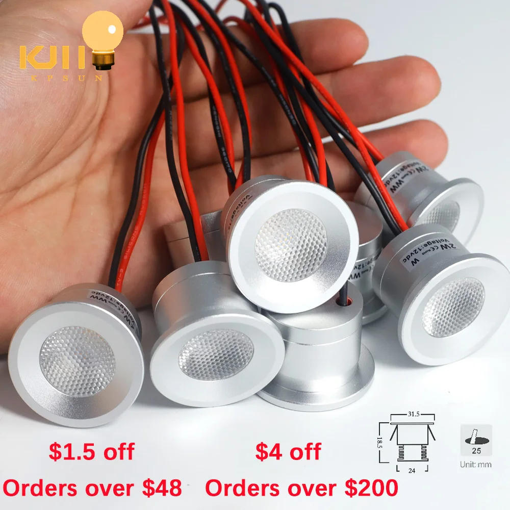 

Indoor Mini LED Spotlight, Dimmable Recessed Downlight, IP65,Aluminium, Ceiling Light,Stair Decoration,Focus LED Light ,DC12V,2W