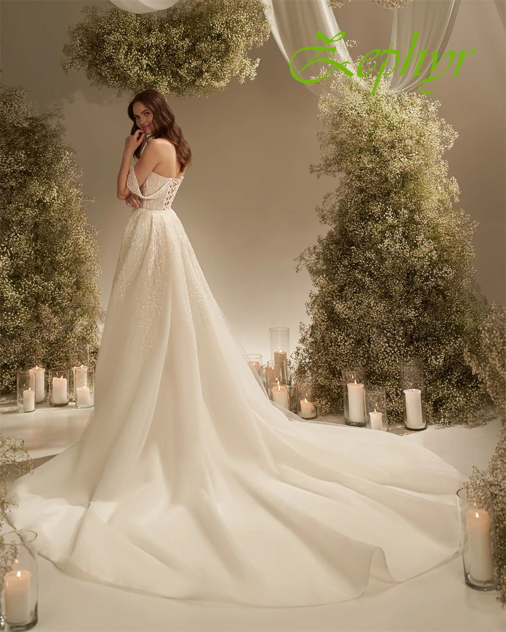 Customized Sexy Ivory Organza Wedding Dress Soft Sweetheart Off the Shoulder Bridal Gown Boho Mermaid Chapel Train Bridal Party