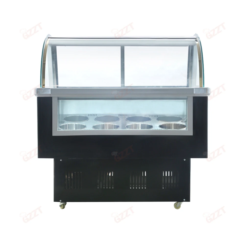 Hot Sale 7-Level Temperature Control System 10 12 14 GN Pans Ice Cream Display Freezer Machine Gelato Showcase Curved Top Cover
