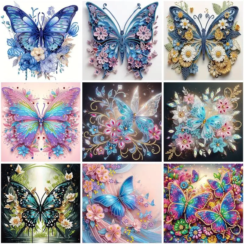 

CHENISTORY 5D Special Shape Diamond Painting Round Butterfly Diamond Mosaic Embroidery Animals Pictures Home Decor