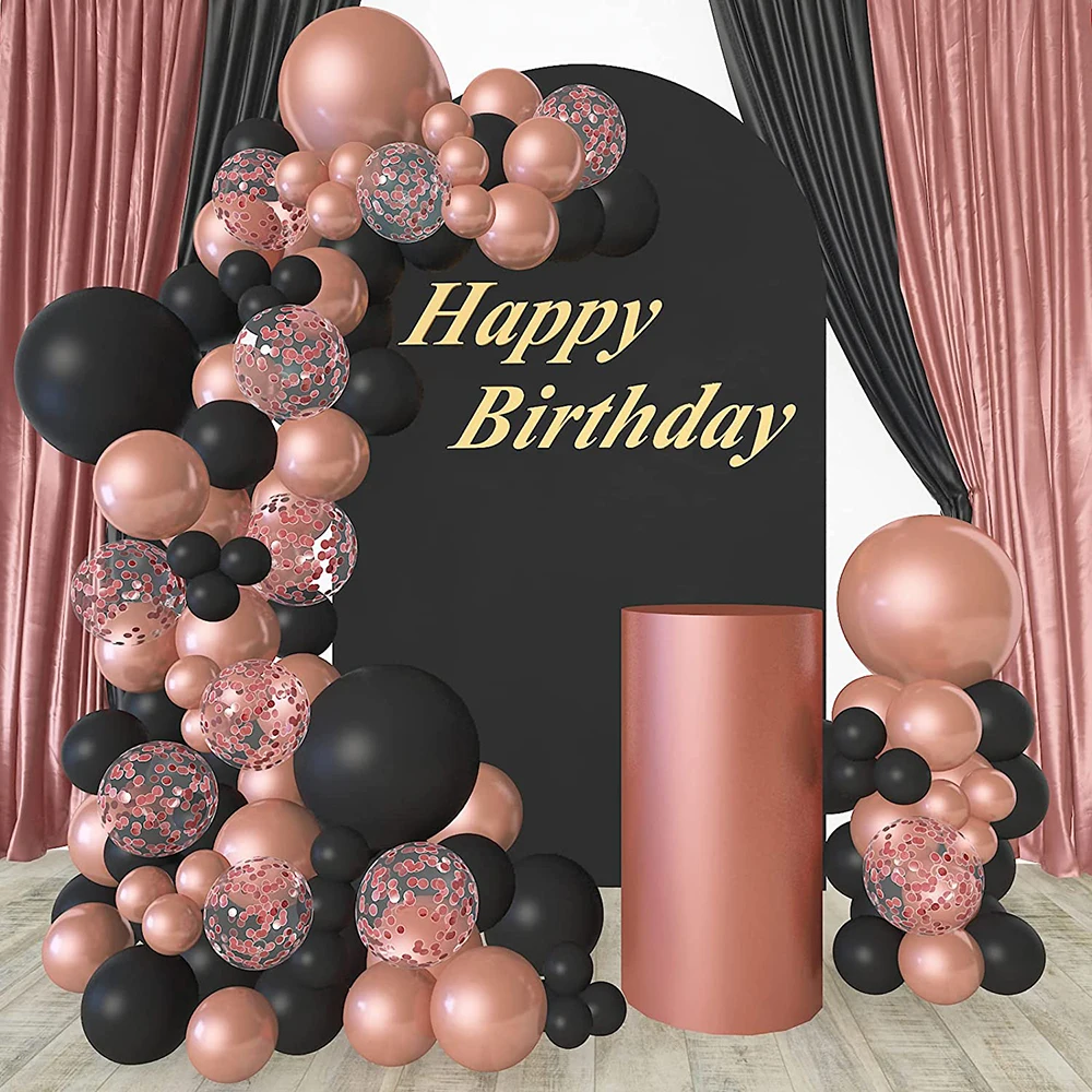 98Pcs Black Ballon Garland Arch Kit Metallic Rose Gold Confetti Latex Balloon Wedding Birthday Party Bridal Baby Shower Decor