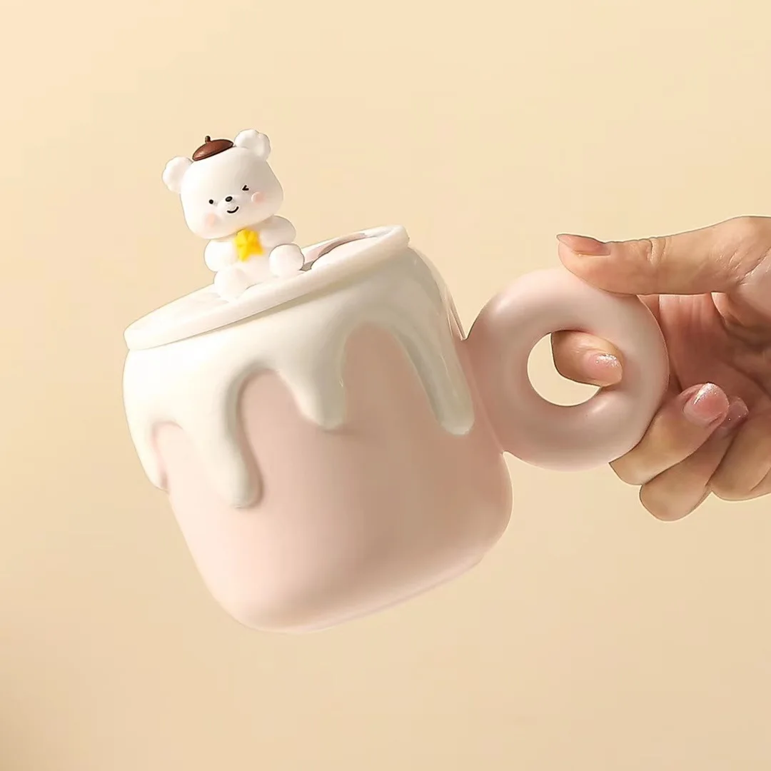 

Japanese-style bear mug with lid cute high-value ceramic souvenir cup gift