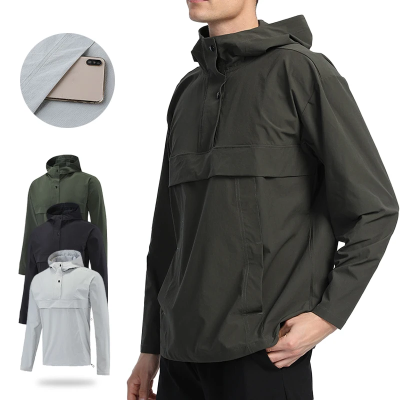 

(L-4XL)Mens Lightweight Running Jacket - 90% Nylon Cycling Hiking Hooded Windbreaker Quick-Dry Breathable Loose Fit Sport Coat