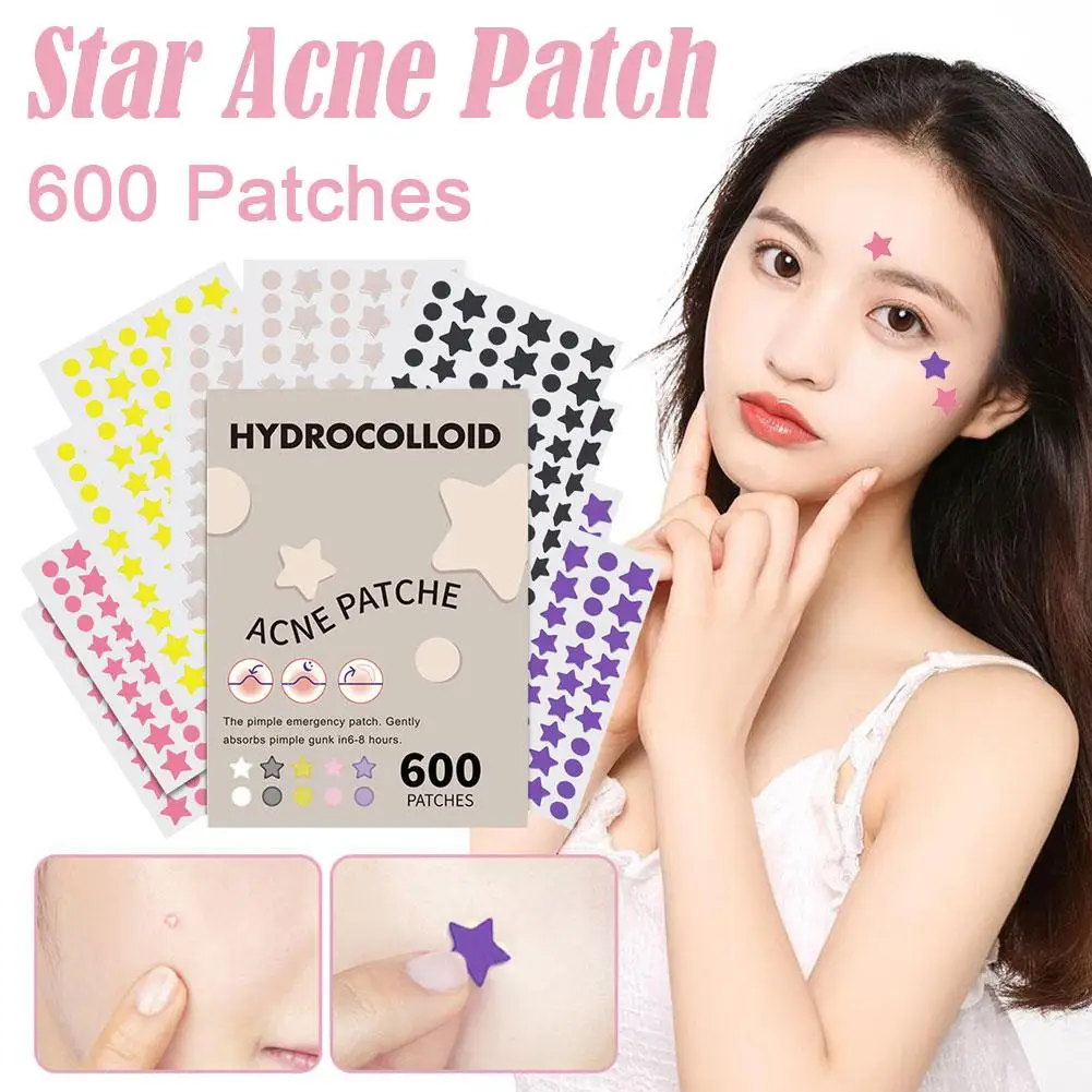 Grande tamanho estrela acne patch, leve não-irritante ilumina, cravos, fechado comedões, hidrocolóide acne adesivo, 600pcs