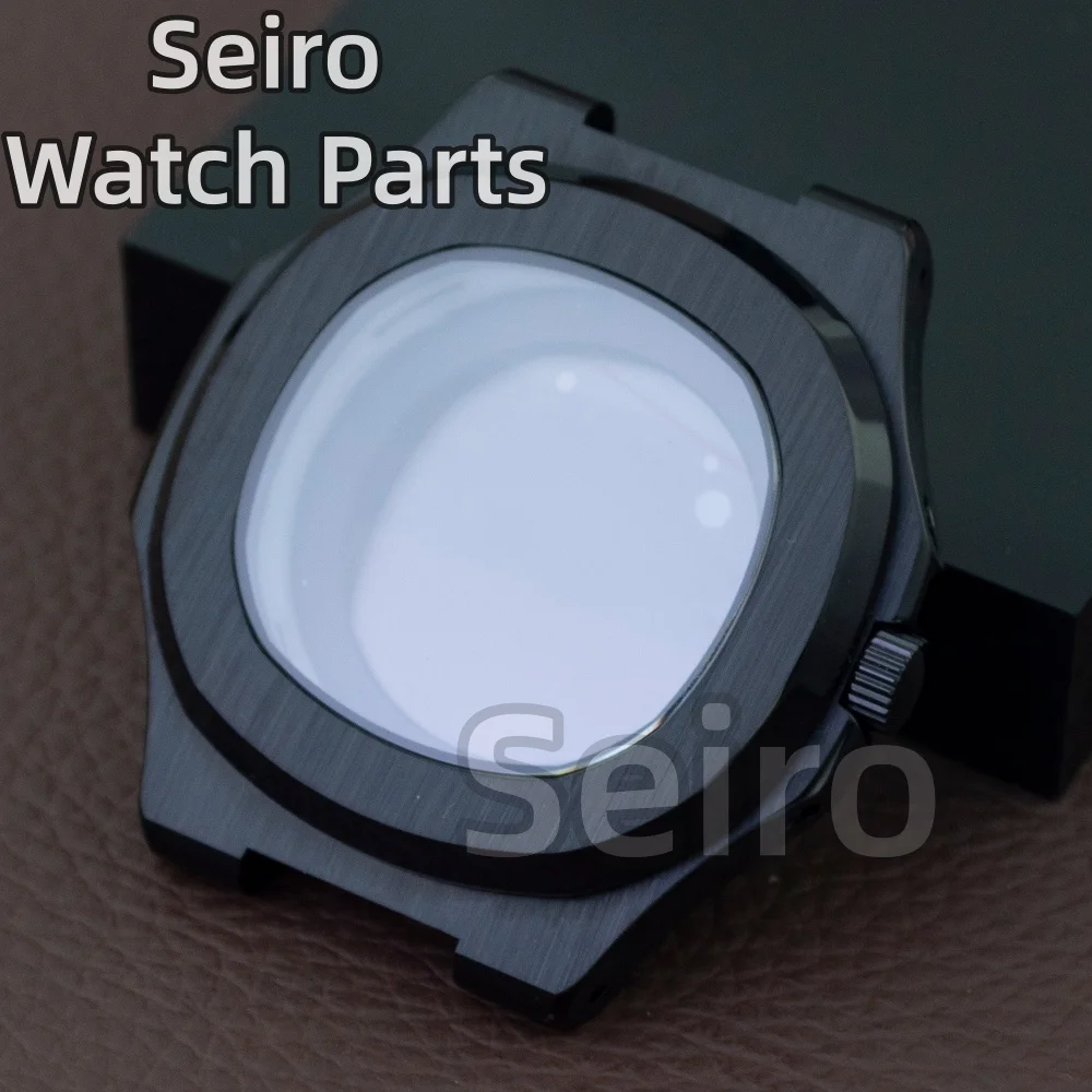 Caixa de Relógio Preta Escovada de 41mm com Pulseira de Aço para Movimento Automático NH35 NH36 NH38 Modificado, Caixa com Fundo de Vidro de 30.5mm