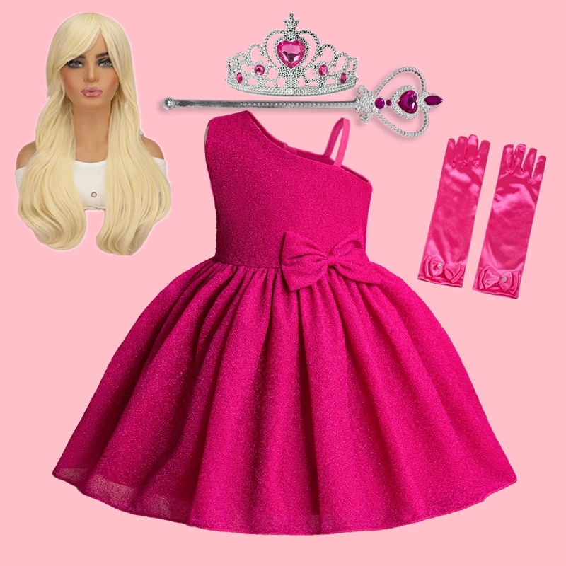 Movie Barbi Cosplay Costume for Girls Barbi Pink Princess Suit 2024 New Summer Dresses for Kids Halloween Birthday Party Clothes