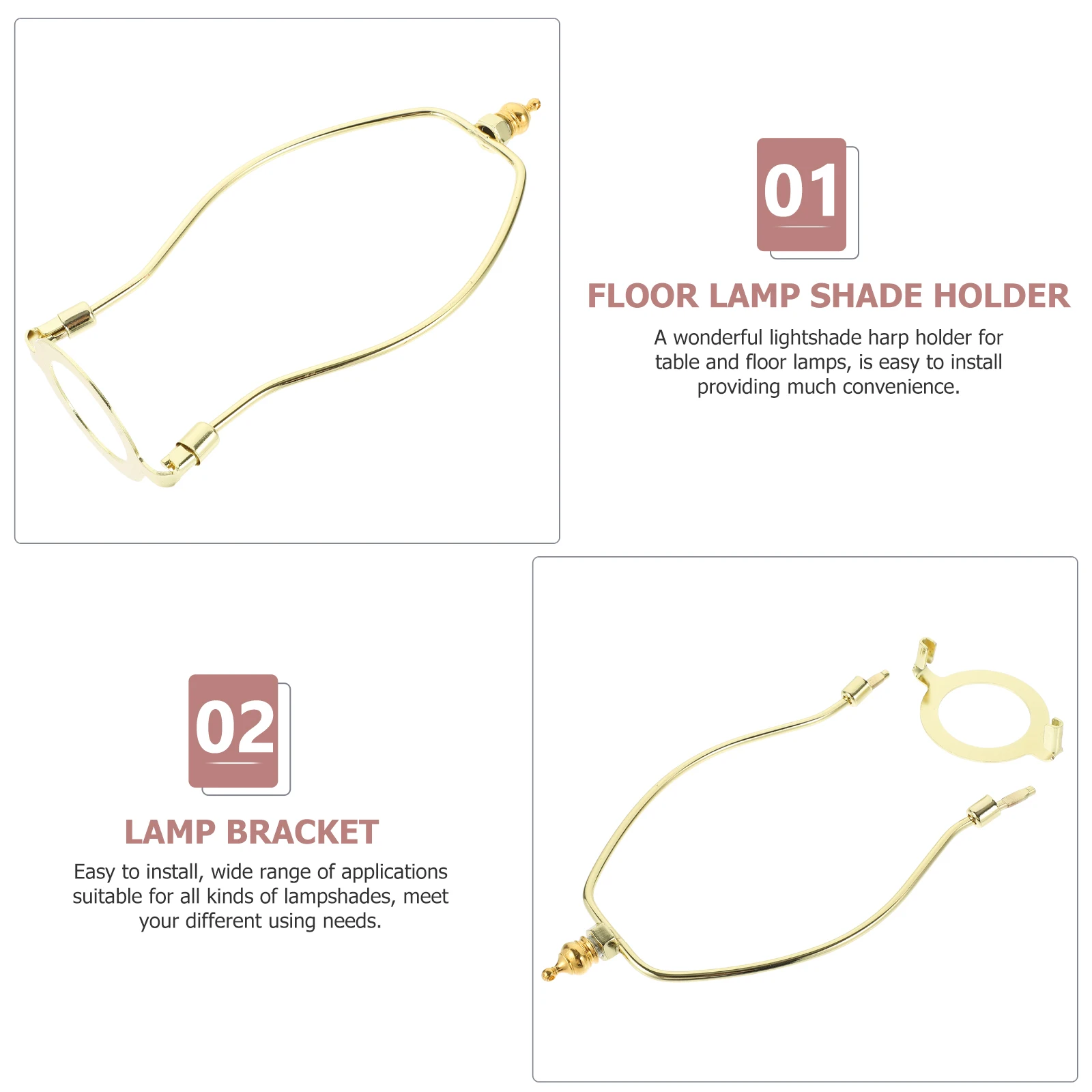 

2pcs Lamp Harp Holder E27 8 Inch Golden 41mm Hole Alloy Rust Proof Table Floor Lamps Accessories Horn FrameBracket