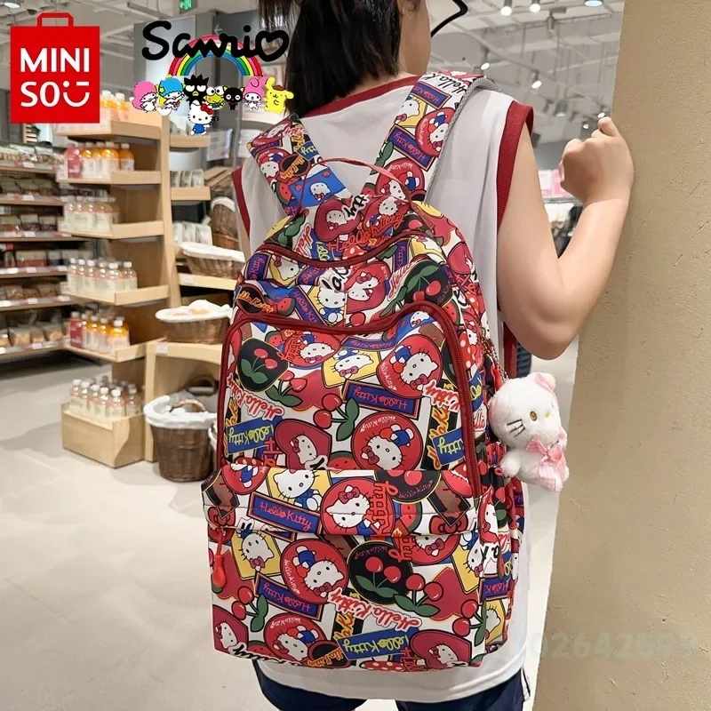 Sanrio HelloKitt Backpack Student Bag Backpack Teenagers Nylon Material Cartoon Anime Light Weight Tarp Backpacks High Capacity