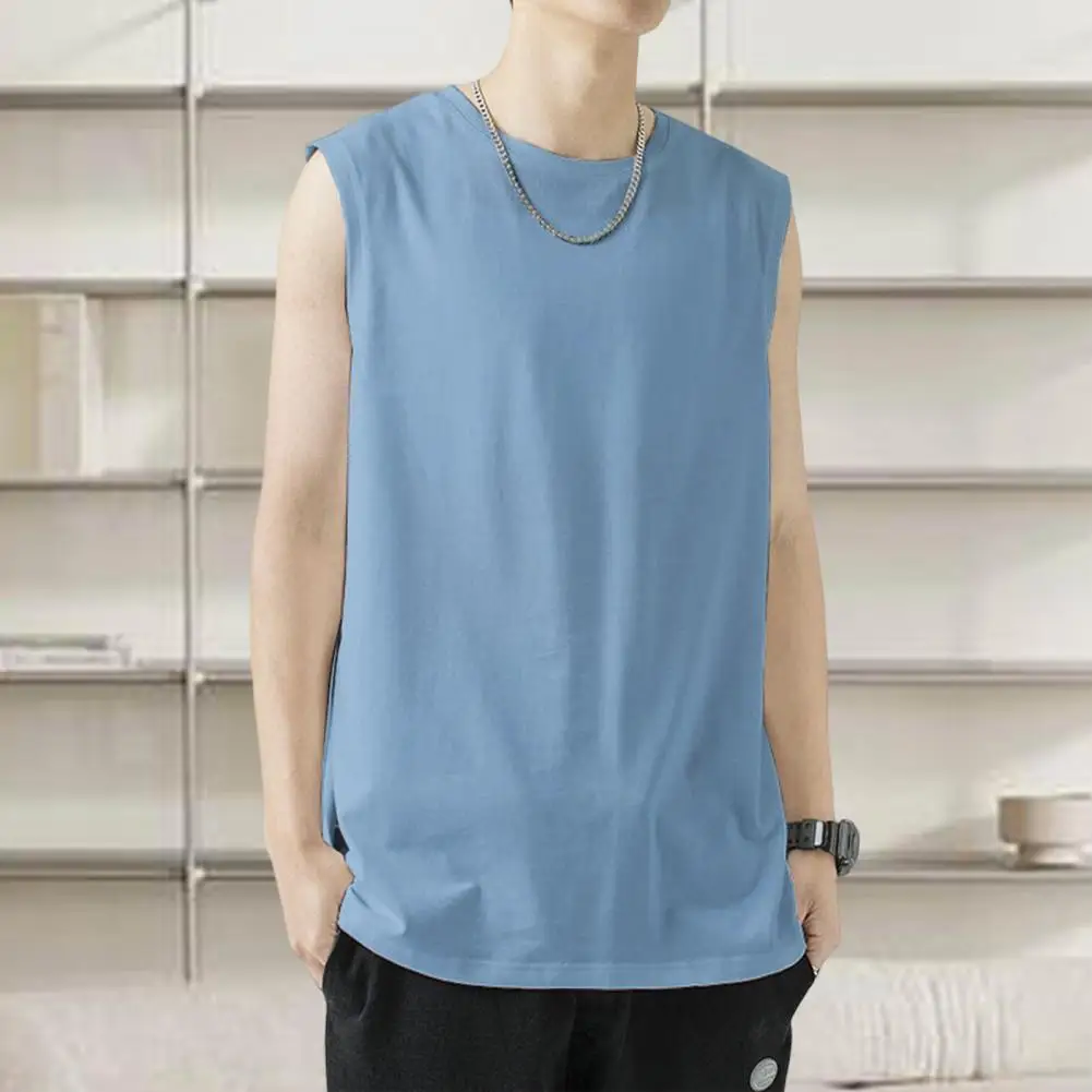 

O-Neck Sleeveless Thin Men Vest Summer Loose Solid Color Fitness Vest Top Sportwear Pure Color Loose Bodybuilding Vest Tops