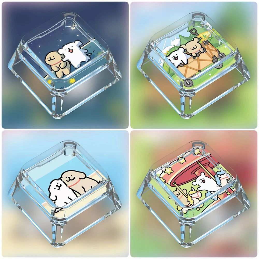 Cute Anime Transparent Keycap Custom Personalised Cartoon Dog Keycaps for Cherry MX Switch Mechanical Keyboard
