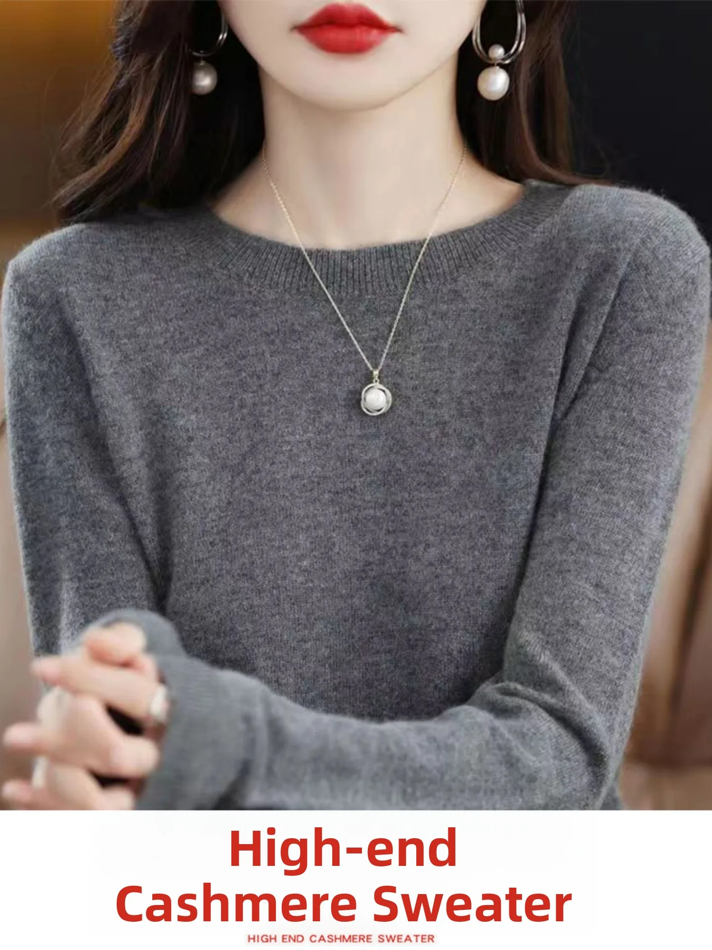 เสื้อสเวตเตอร์ผ้าขนสัตว์แท้ 100% ทรงหลวม แขนยาว สำหรับผู้หญิง ให้ความอบอุ่น เหมาะสำหรับเป็นเสื้อชั้นใน