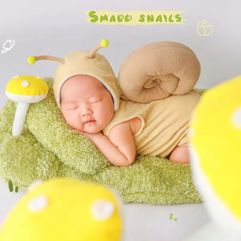 ❤️Newborn Photography Clothing Snail Hat+Jumpsuit+Mushroom+Pillow Mat 6Pcs/set Studio Baby Photo Props Accessory Clothes Outfits