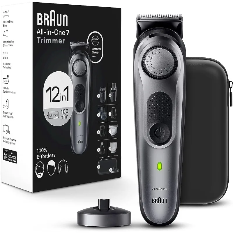

Braun All-in-One Style Kit Series 7 7440, 12-in-1 Trimmer for Men with Beard Trimmer, Body Trimmer for Manscaping