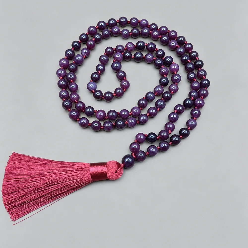 

8mm Garnet Bead Knot 108 Mala Necklace Meditation Yoga Prayer Jewelry Festival Gift for Men and Women