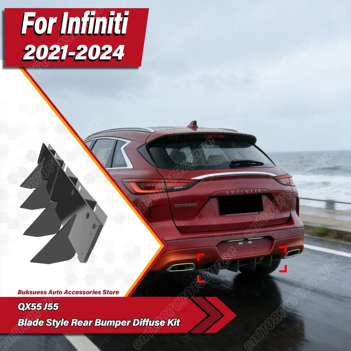 

For Infiniti QX55 J55 2021 2022 2023 2024 Car Blade Style Rear Bumper Diffuse Lip ABS Spoiler Splitter Body Modification Kit