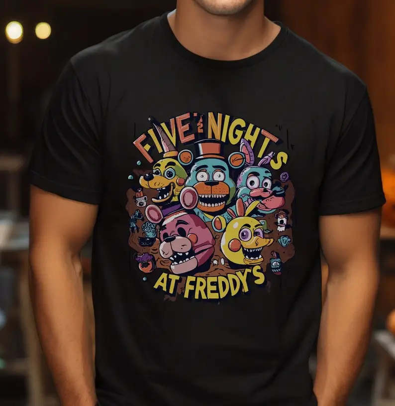 

Футболка Five Night's At Freddy's, игровая футболка для взрослых, унисекс, мягкая хлопковая рубашка, футболка Five Nights, футболка с круглым вырезом, футболка с короткими рукавами