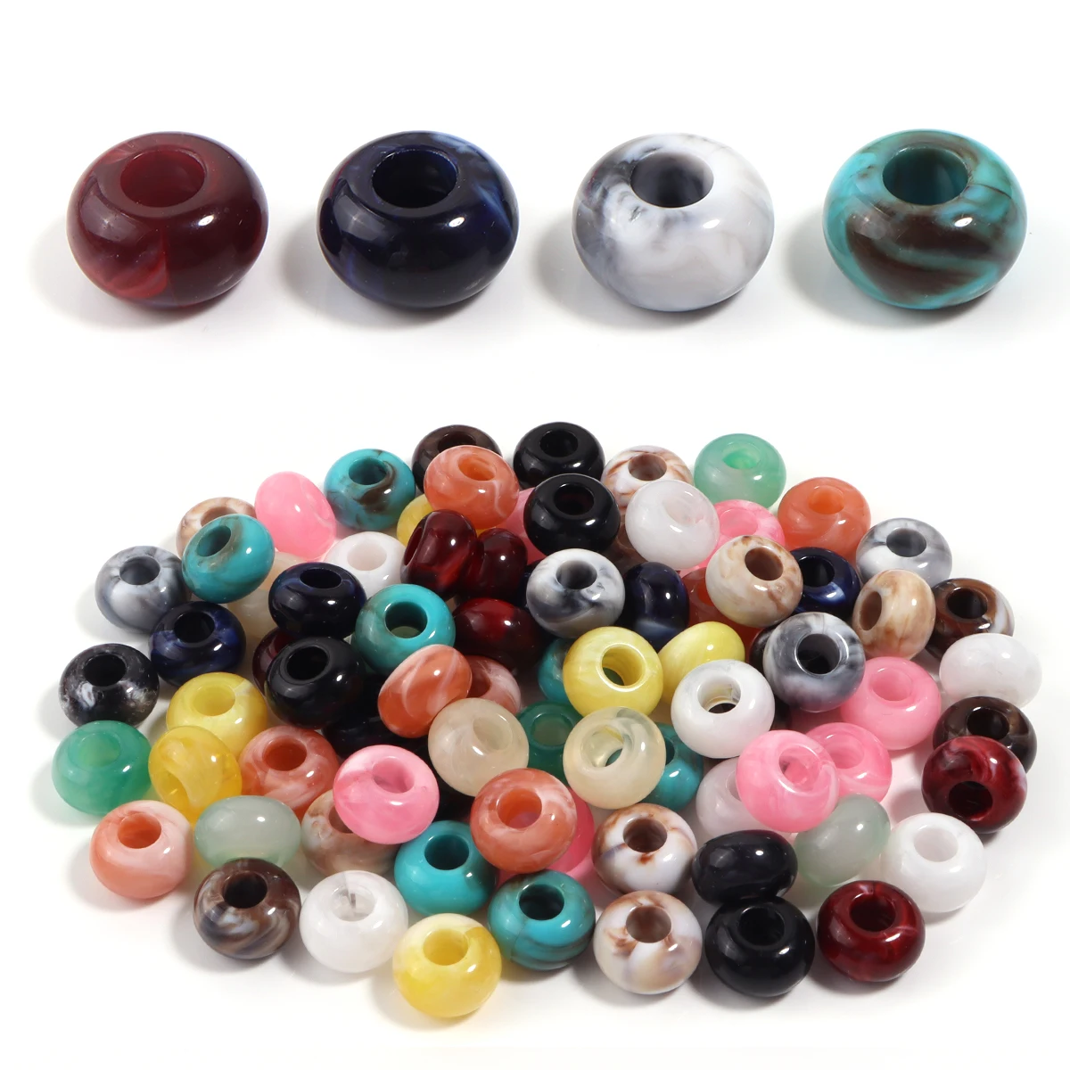 Perles acryliques rondes à grand trou, 14x8mm, perles abacus colorées, en vrac, pour la fabrication de bijoux, colliers, boucles d'oreilles, accessoires de bricolage, 50 pièces