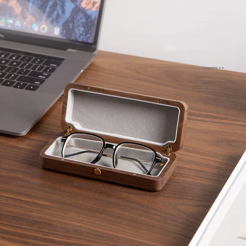 Walnut Wood Eyeglasses Case with Magnetic Closure, Hard Shell Glasses Box with Velvet Lining, Portable Sunglasses Storage Case