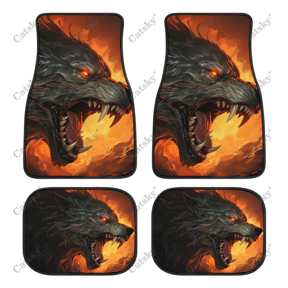 Mystical Fiery Wolf Fantasy Car Auto Floor Mats Carpet, Customized Car Floor Mats All Weather Automotive Floor Pad Stylish