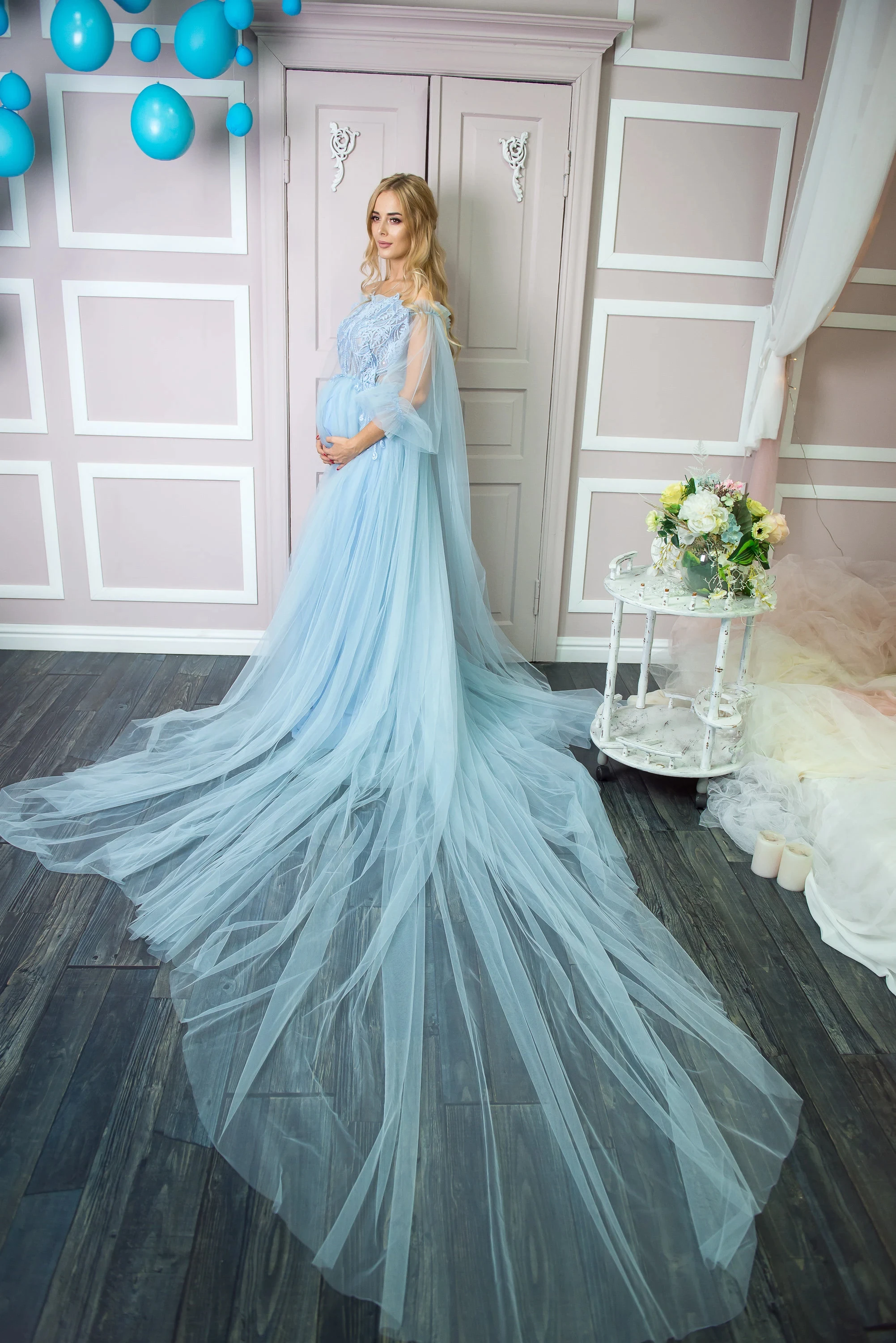 Maternity Shawl Photo Dresses Off Shoulder Women Robe Nightgown Ruffles Tulle Sleepwear Bathrobe Prom Bridesmaid Pajamas