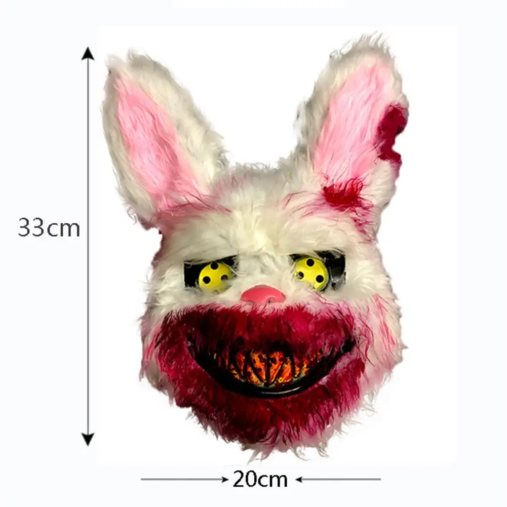 Bunny Mask White Rabbit Bloody Horror Girl Halloween Decorative Teddy Bear Killer Prop Rave Cosplay Costume Adult Woman Disguise