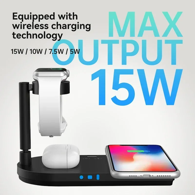 

Foldable 4 In 1 Wireless Charger Stand Night Light USB Port for iPhone 16 15 14 Samsung S24 iWatch Airpods Fast Charging Station
