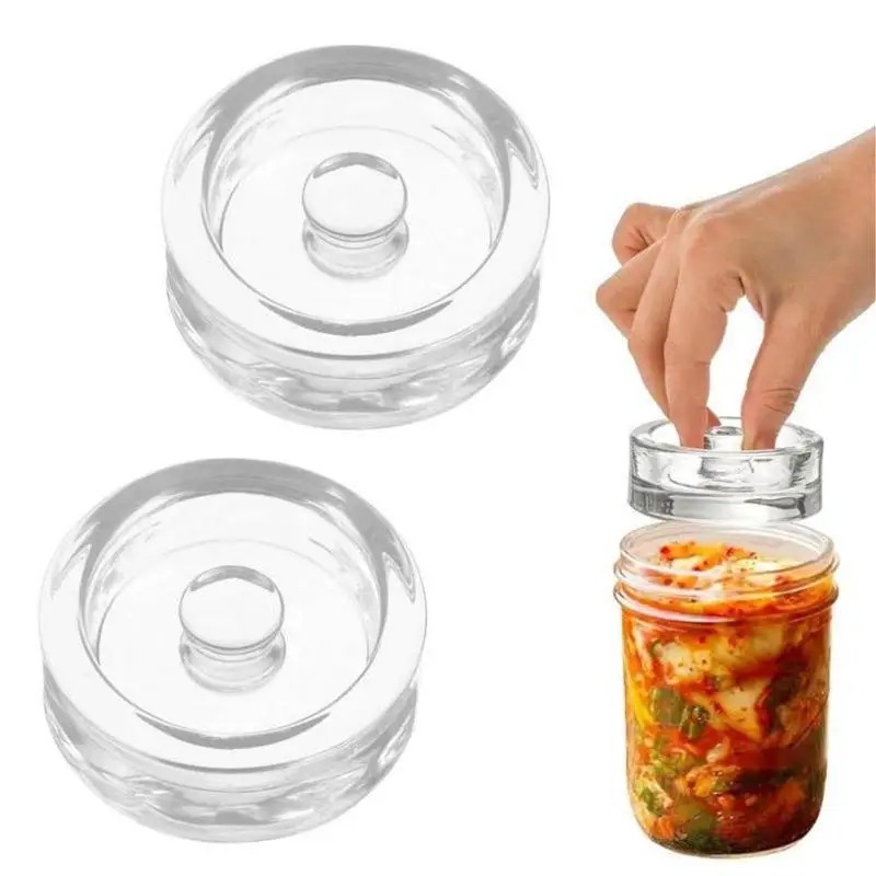 [S]Fermented Glass Weights Clear With Handle Wide Mouth Jar Lid Sealed Heavy Kitchen Gadgets For Kimchi Making