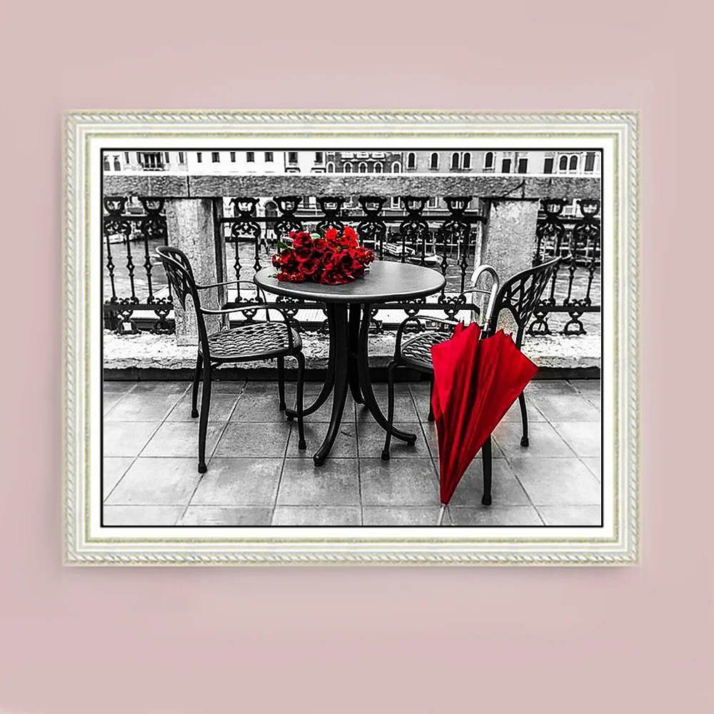 AZQSD 5D Diy Diamond Painting Black Red Landscape Full Round Drill Rhinestones Pictures Embroidery Rose Flower