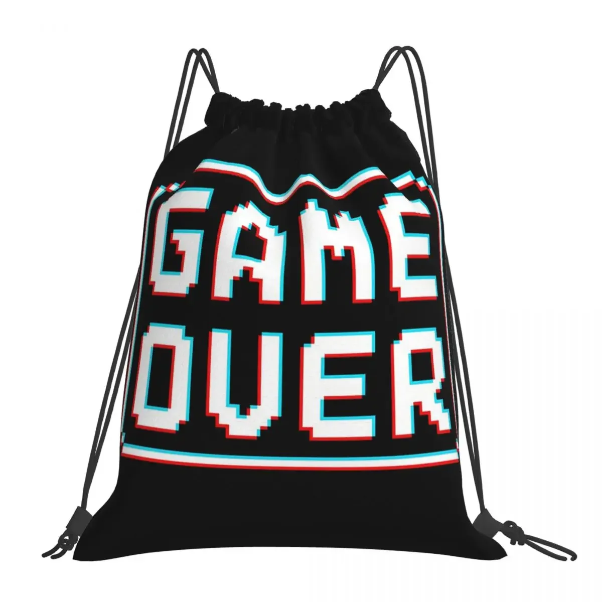 GAME OVER Glitch Backpacks Portable Drawstring Bags Drawstring Bundle Pocket Sundries Bag BookBag For Travel Students