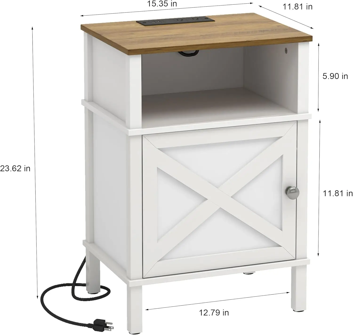 

Small Nightstand With Charging Station, Farmhouse Nightstand, End Table With 2 Tiers Storage Space And Storage Cabinet, Sofa