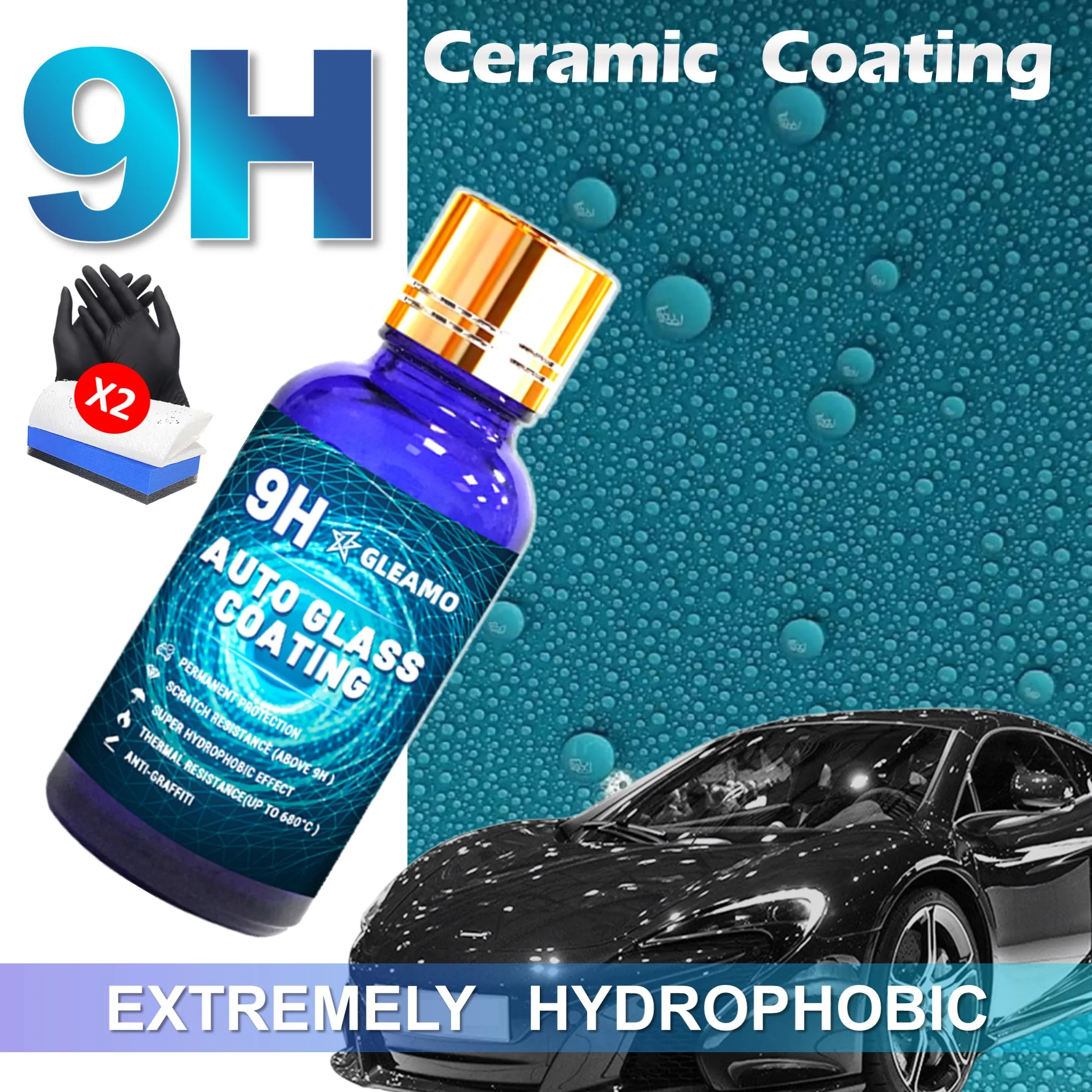 

Керамическое автомобильное покрытие 9H GLEAMO, гидрофобный слой, длительный эффект, предотвращает появление царапин и пятен, жидкое покрытие Nano Crystal