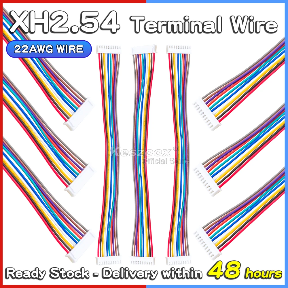 Keszoox 22AWG Copper Wire JST XH2.54mm Wire Cable Connector 10P 100/20/30/40/50/80/35cm Length Male Female Socket Terminal