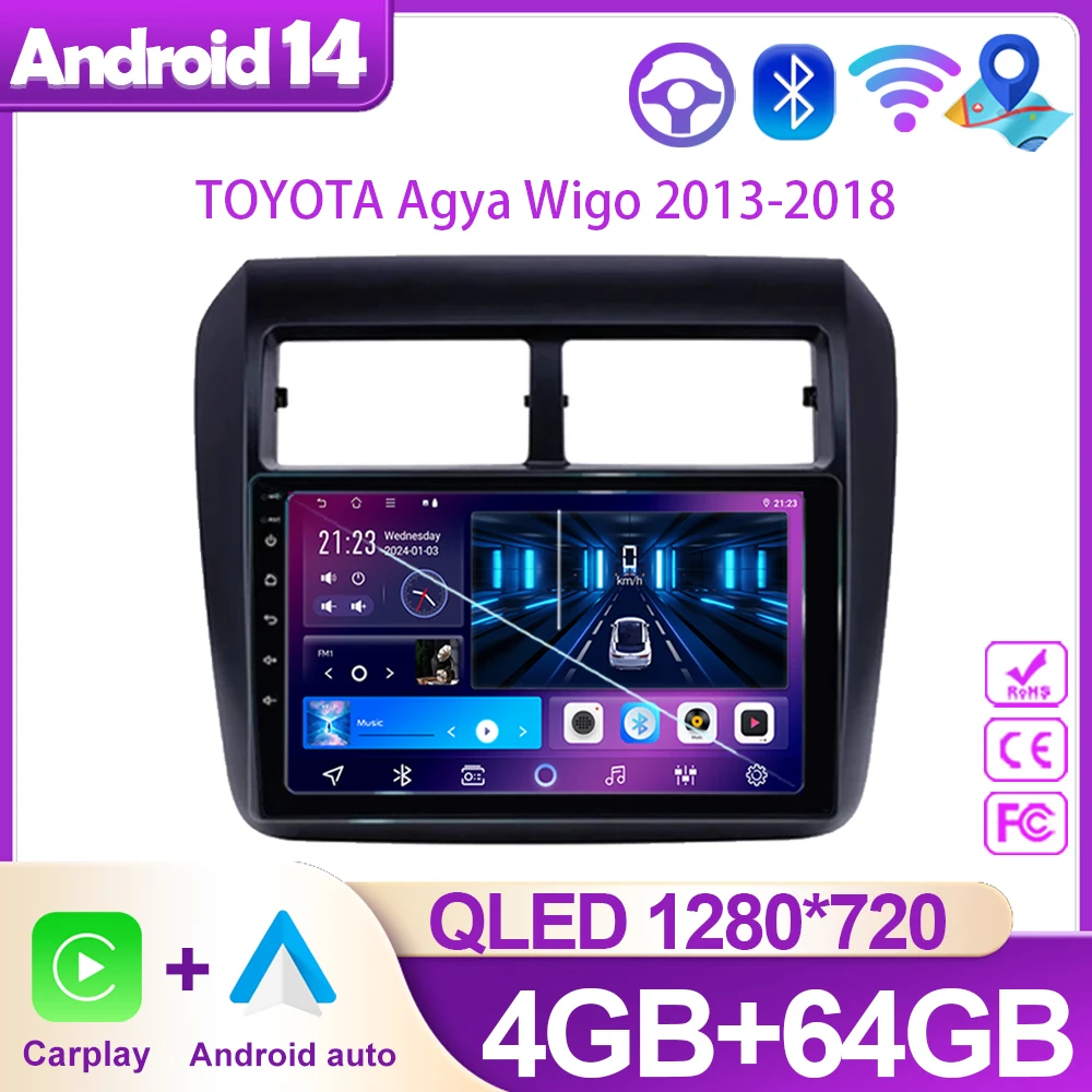 

Для TOYOTA Agya Wigo 2013-2018 видеоплеер Android авто радио навигация Мультимедиа Стерео GPS WIFI экран Carplay No 2din DVD