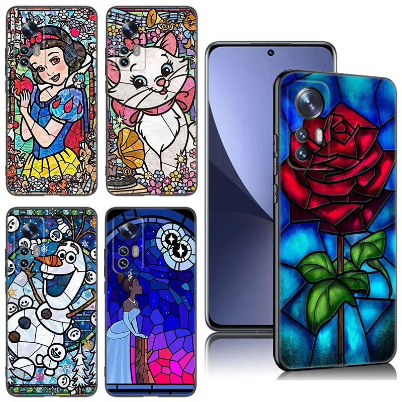 Disney Mosaic Princess Black Phone Case For Xiaomi Mi 9 SE 10T 11 12 13 Lite 9T 11T 12S 12T 13T 14 Pro 5G NE 10i 11i 12X