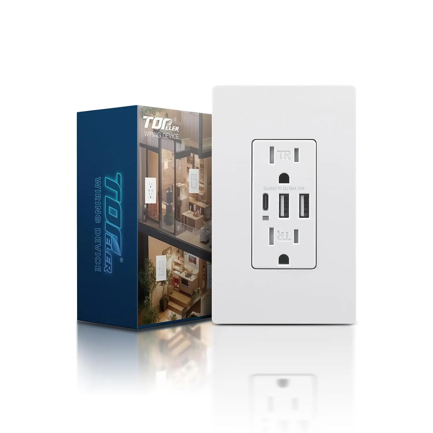

USB C Wall Outlet, 15A Tamper Resistant Receptacle with 3 USB Ports, 30W Fast Charging, Screwless Wall Plate Included, UL Listed