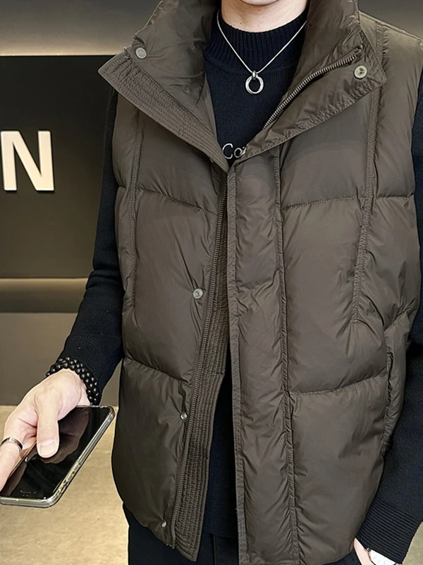 

Мужской модный пуховый жилет свободного кроя с воротником-стойкой, теплый, из полиэфирного волокна, белый, с наполнителем из пуха