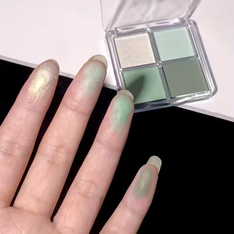 4 色グリーンアイシャドウトレイ低彩度パレットマット韓国アイメイク顔料アイシャドウトレイ持続アイメイクパレット